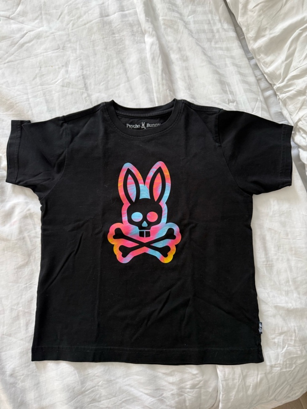 Psycho Bunny Kids Black Tee with Multicolor Gradient Logo size 7-8 years